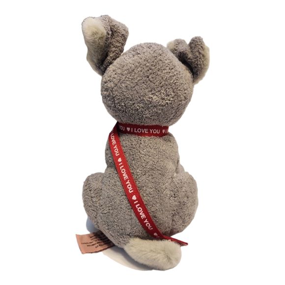 Schnauzer Gray and White Dog Stuffed Animal Plush with 'I Love You' collar 8" - Picture 4 of 7